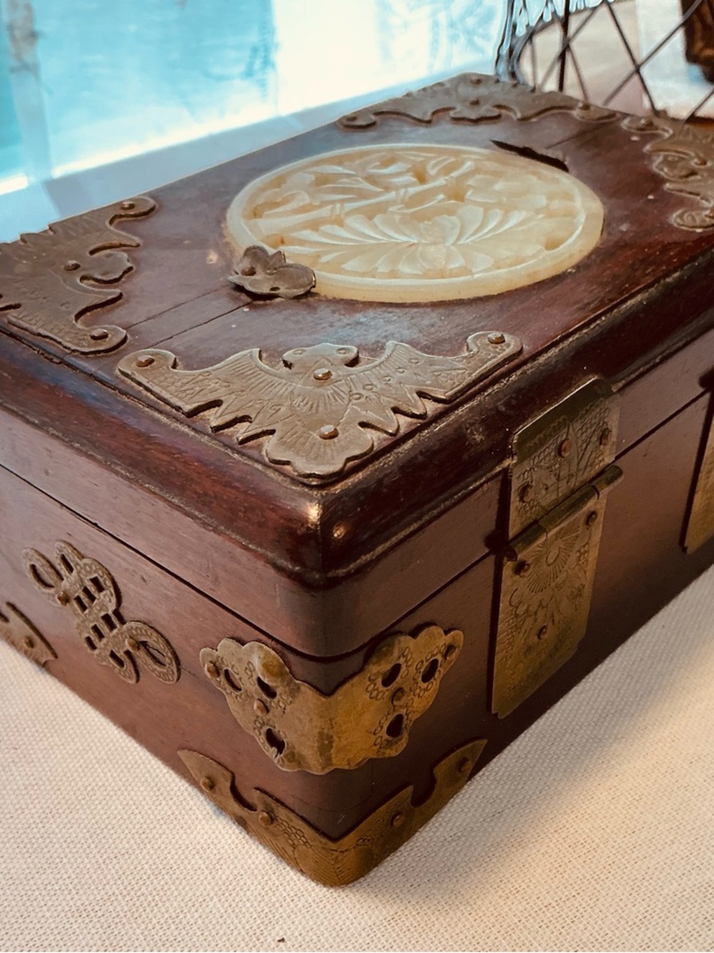 Ornate Chinese Box-Accented Wooden Decorative Box - Ivory inlay - Picture 2 of 5